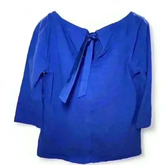 J. Crew Women's Blue Eyelet Blouse Tie Back 3/4 Sleeve Size Small - Picture 2 of 5